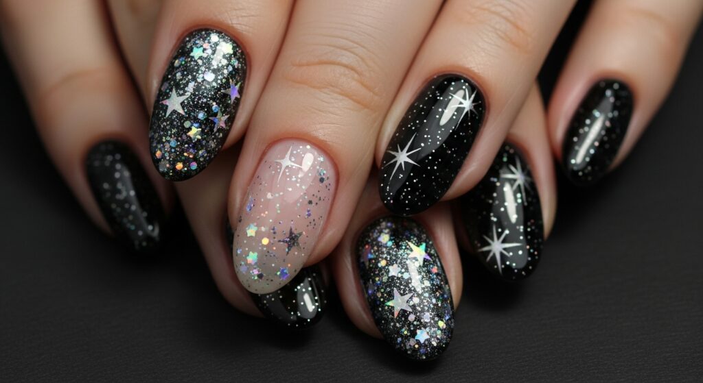 schwarze nägel mit glitzer