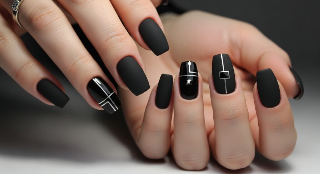 schwarze Nägel mit Glitzer