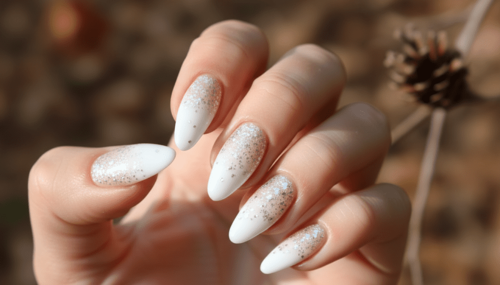 nägel weiß glitzer