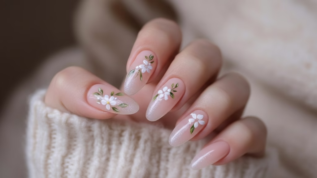 nude nägel mit blume