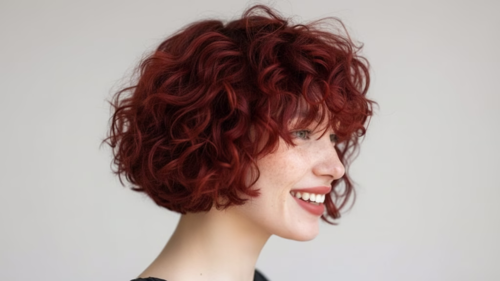 rote lockige haare mit pony