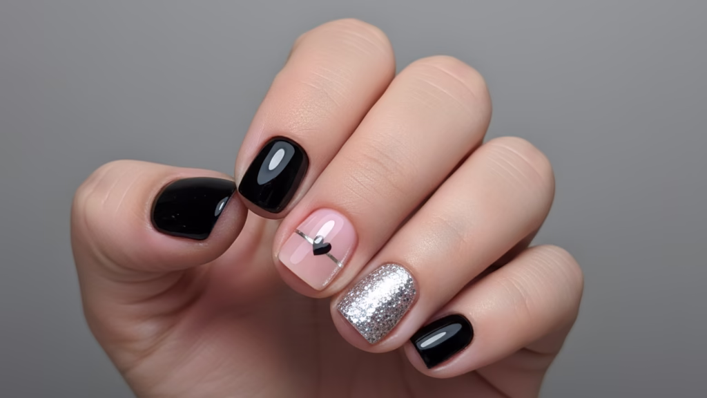 schwarze nägel kurz glitzer