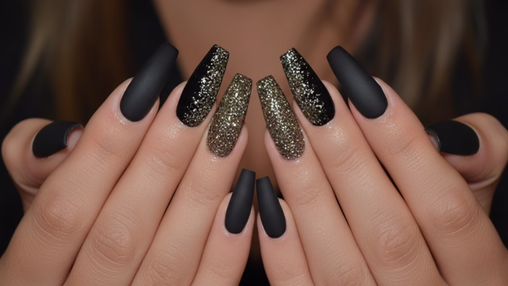 schwarze nägel mit glitzer