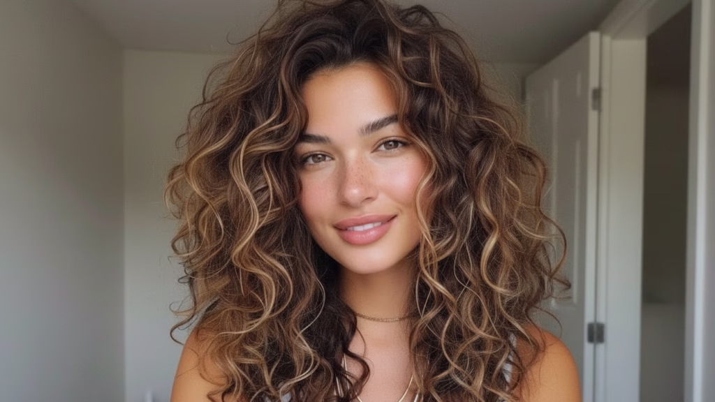 strähnen braune lockige haare