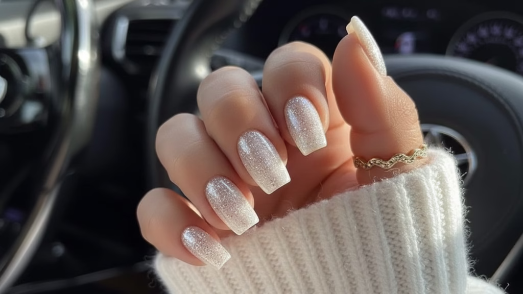 weiße nägel mit glitzer